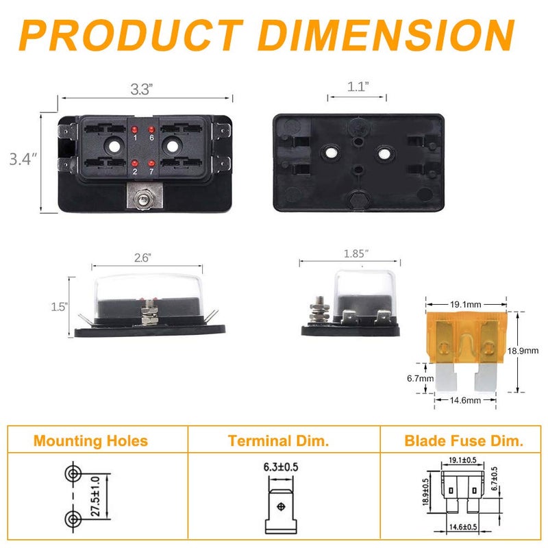 BUNKER INDUST 4-Way Blade Fuse Box with LED Indicator for Blown Fuse,Fuse Block Holder Box with Protection Cover for Car Boat Marine Automotive,Include 12Pcs Blade Fuses - Image 4